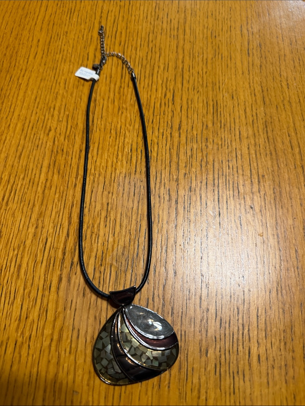 Lia Sophia Black Cord Necklace with Multitone Teardrop Pendant